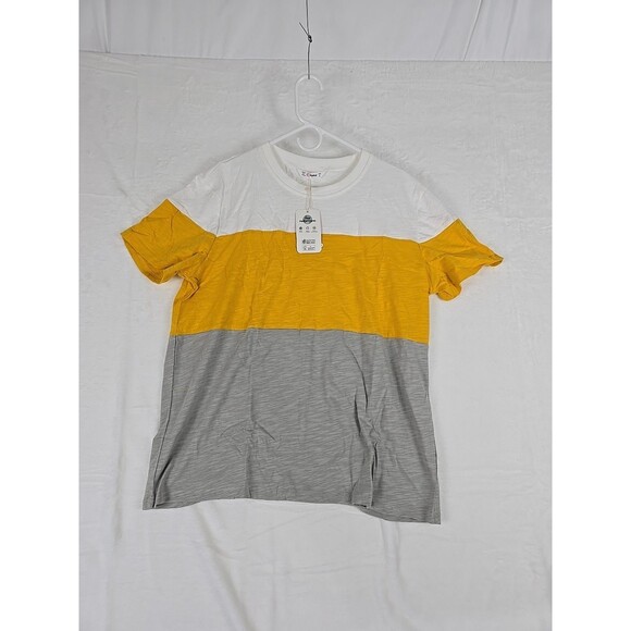 PatPat Men’s Colorblock Crewneck T-Shirt Yellow Gray White Size L Cotton Blend - Picture 7 of 7